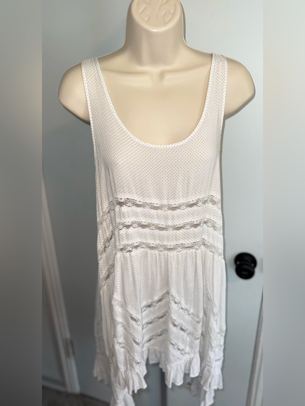 INTIMATELY FREE PEOPLE Viola & Lace Trapeze Slip Dress White Grey Polka Dot Sz M